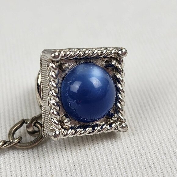 Vintage Silver Tone Blue Stone Tie Tack Pin - Picture 3 of 9